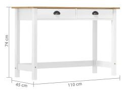 Mesa consola Hill c/ 2 gavetas 110x45x74 cm pinho maciço