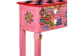 Mesa consola madeira mangueira maciça rosa pintada à mão PT336754