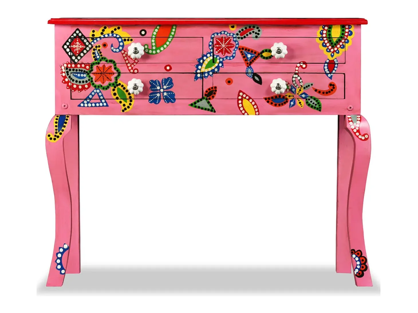 Mesa consola madeira mangueira maciça rosa pintada à mão PT336754