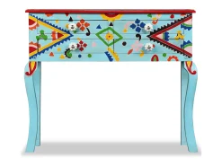 Mesa consola madeira mangueira maciça azul pintada à mão PT997944