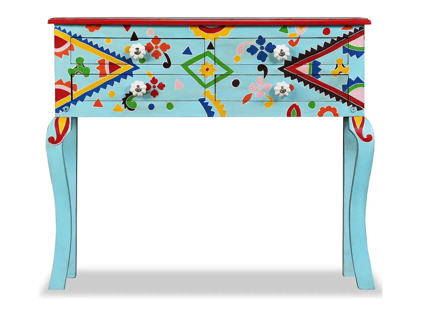 Mesa consola madeira mangueira maciça azul pintada à mão PT997944