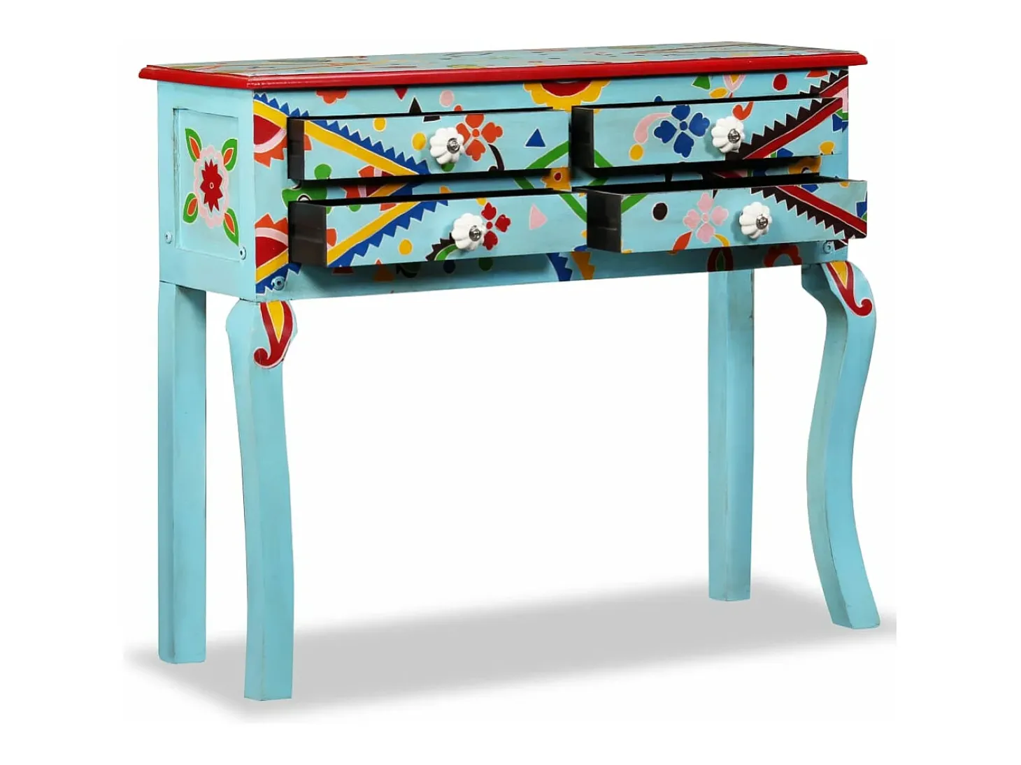 Mesa consola madeira mangueira maciça azul pintada à mão PT997944