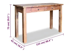 Mesa consola madeira reciclada maciça 123x42x75 cm PT996370