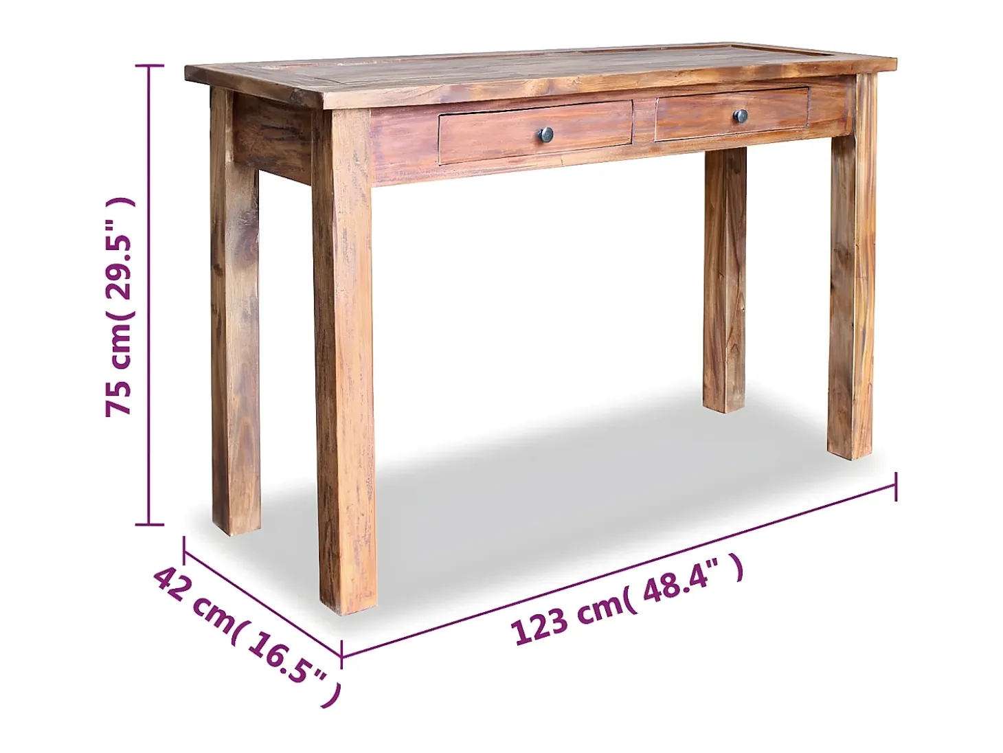 Mesa consola madeira reciclada maciça 123x42x75 cm PT996370