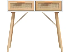 Mesa consola madera pino maciza blanco ratán natural 80x30x75cm
