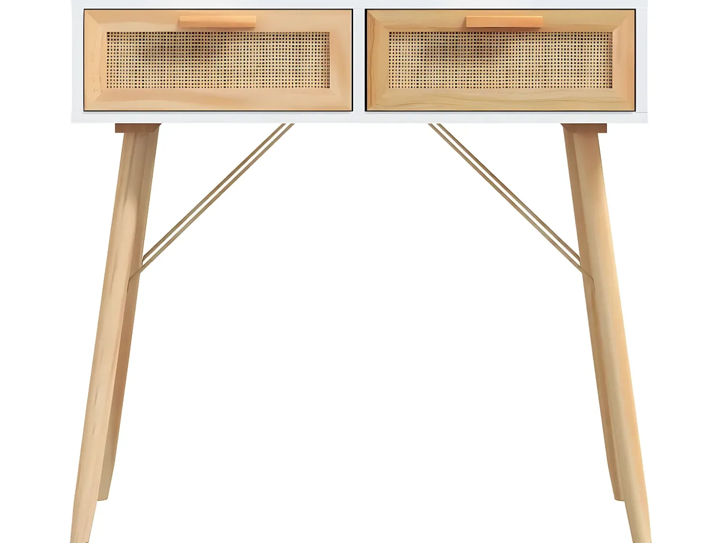 Mesa consola madera pino maciza blanco ratán natural 80x30x75cm