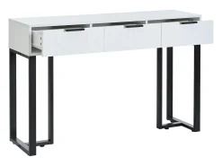 Mesa consola moderna, com 2 gavetas, pés ajustáveis, Branco e Preto
