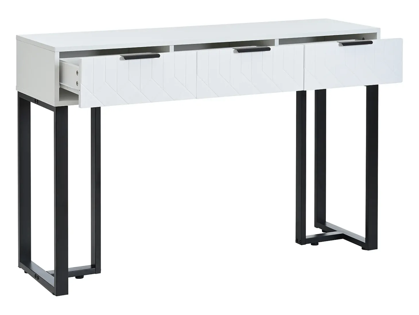 Mesa consola moderna, com 2 gavetas, pés ajustáveis, Branco e Preto