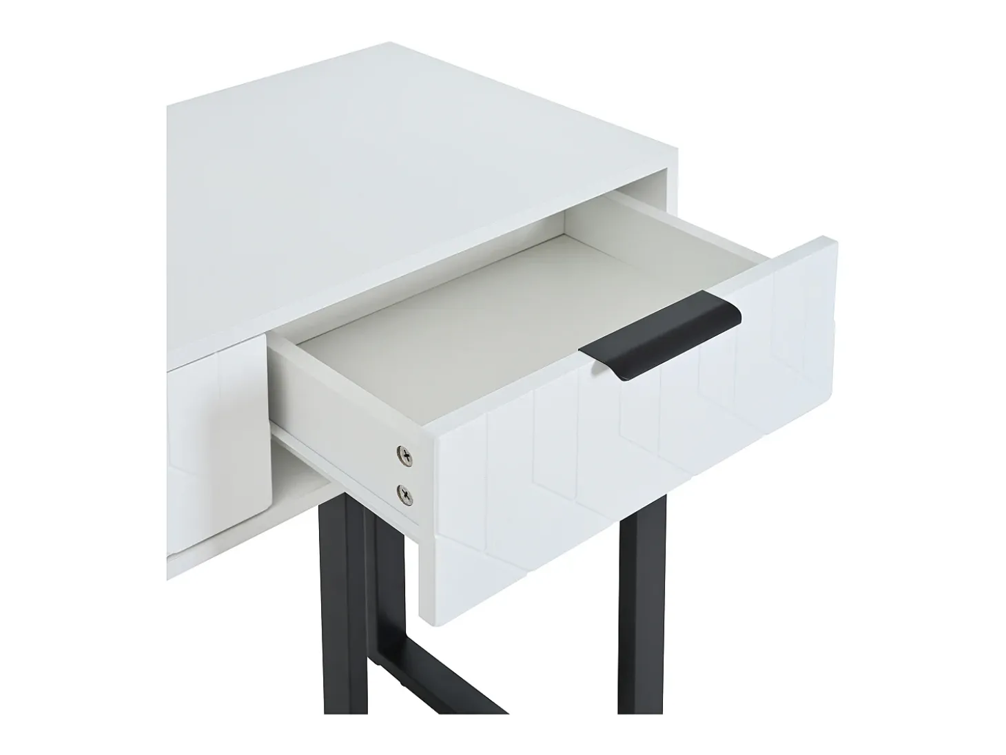Mesa consola moderna, com 2 gavetas, pés ajustáveis, Branco e Preto