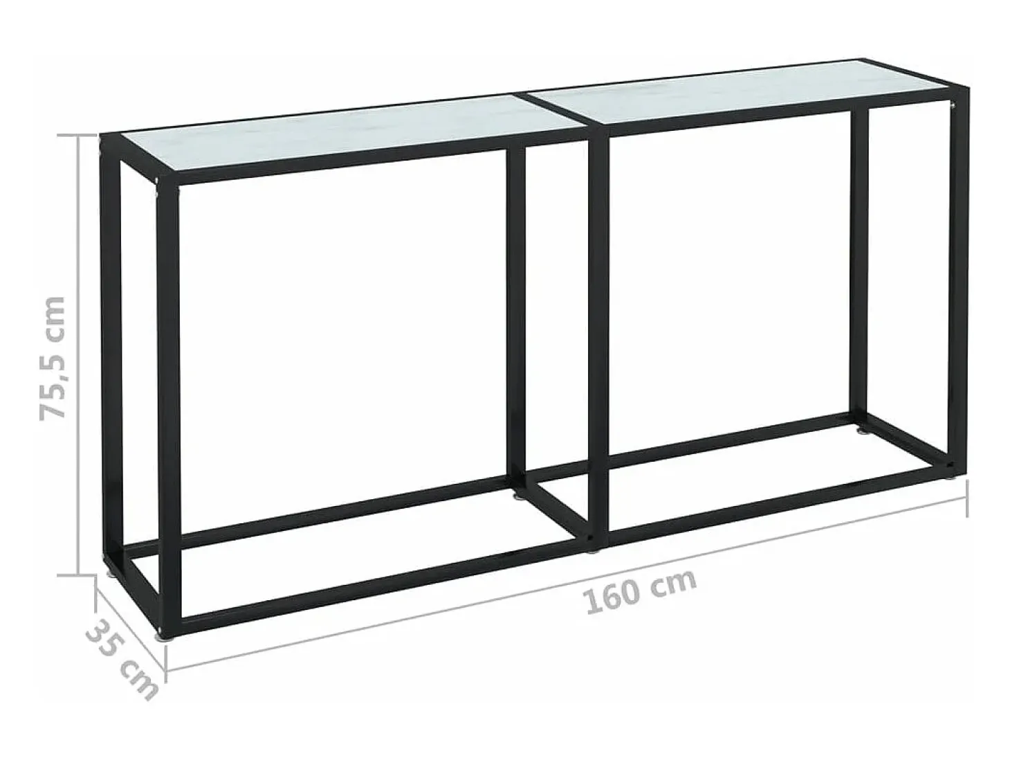Mesa consola mármore branco 160x35x75,5 cm vidro temperado