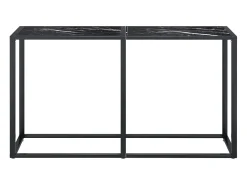 Mesa consola mármore preto 140x35x75,5 cm vidro temperado PT264886