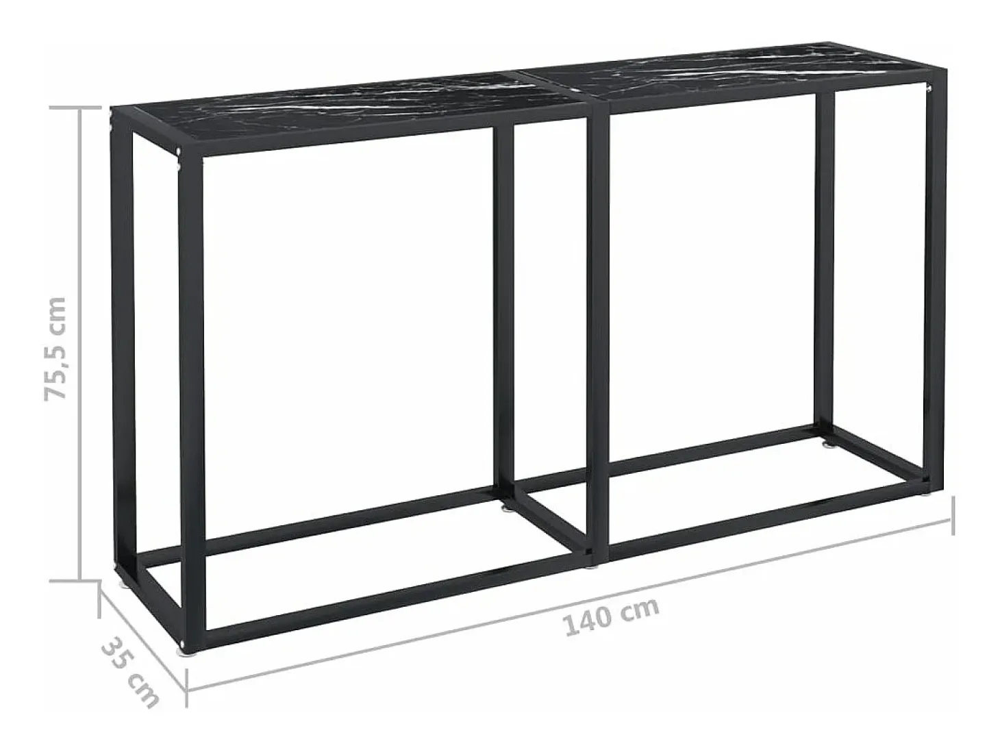 Mesa consola mármore preto 140x35x75,5 cm vidro temperado