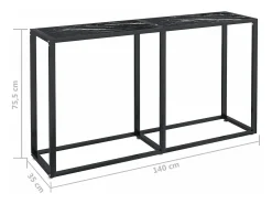 Mesa consola mármore preto 140x35x75,5 cm vidro temperado