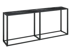 Mesa consola mármore preto 180x35x75,5 cm vidro temperado