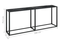 Mesa consola mármore preto 180x35x75,5 cm vidro temperado