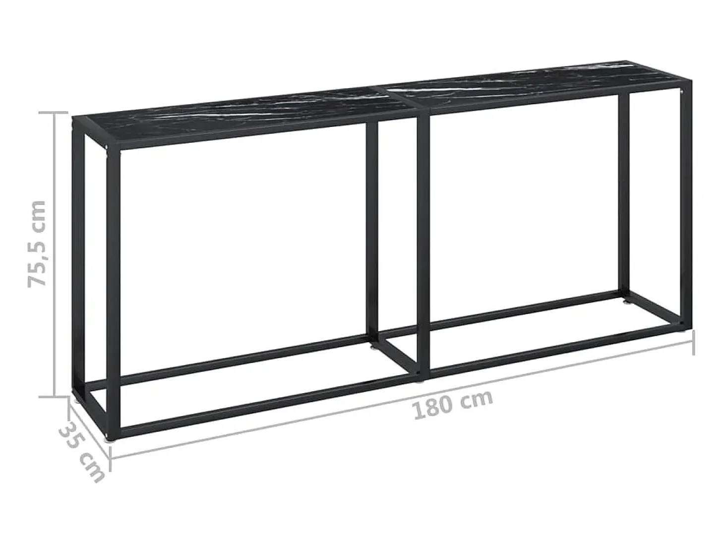 Mesa consola mármore preto 180x35x75,5 cm vidro temperado