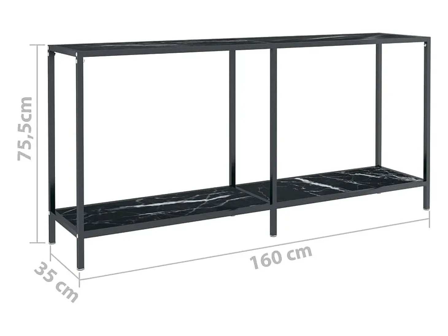 Mesa consola preto 160x35x75,5 cm vidro temperado