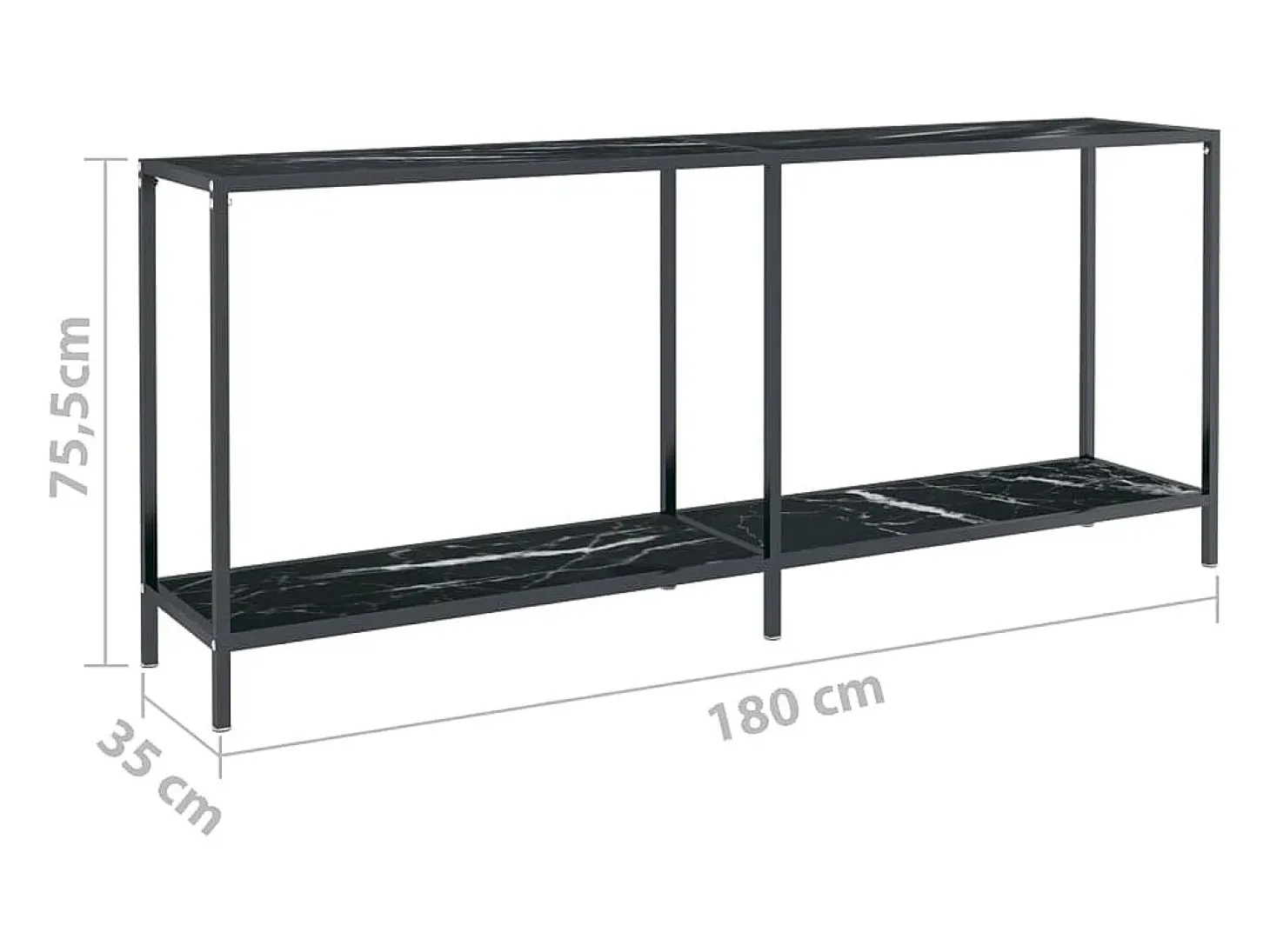 Mesa consola preto 180x35x75,5 cm vidro temperado