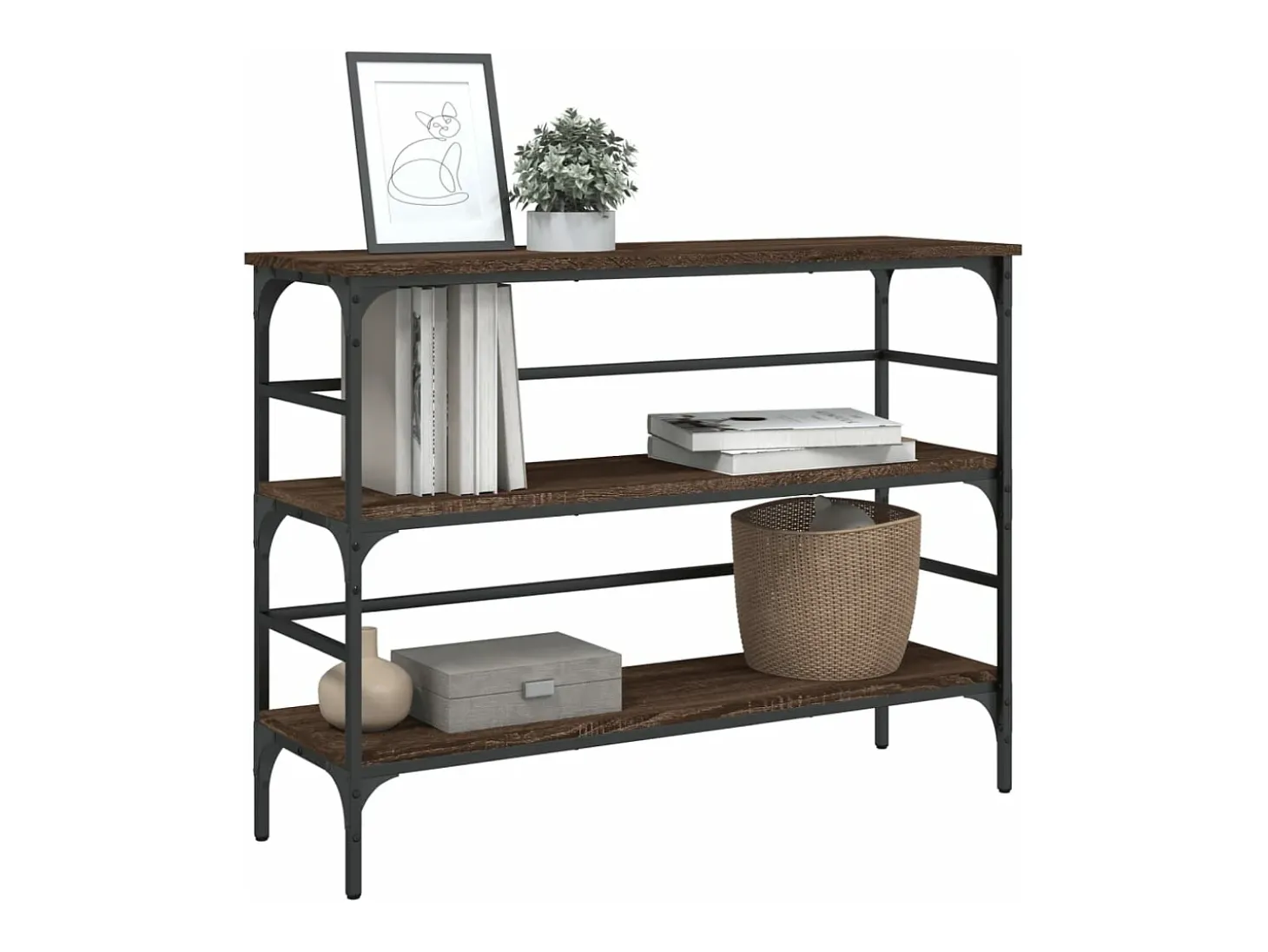 Mesa consola 100x32x75 cm derivados madeira carvalho castanho PT485872