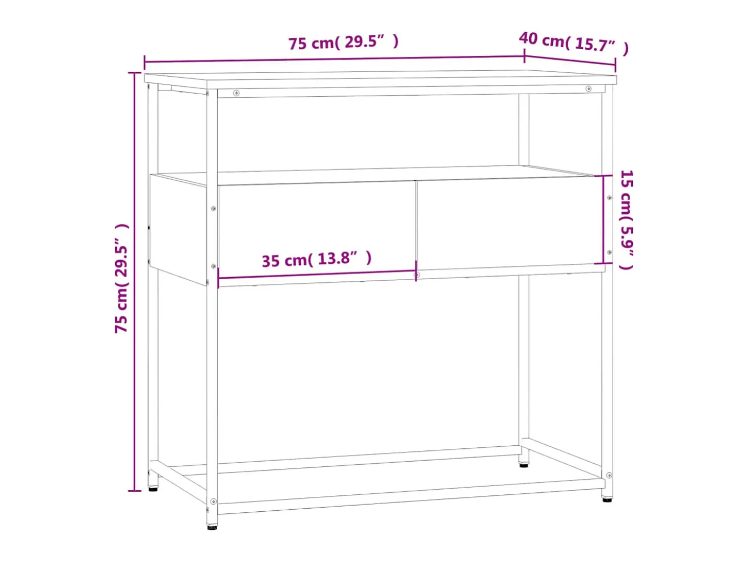 Mesa consola 75x40x75 cm derivados de madeira carvalho castanho