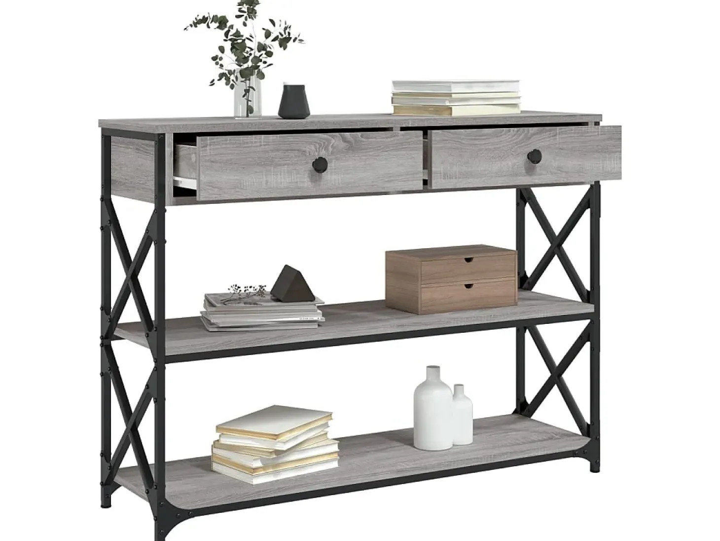 Mesa consola 100x28x75 cm derivados de madeira cinzento sonoma PT390392