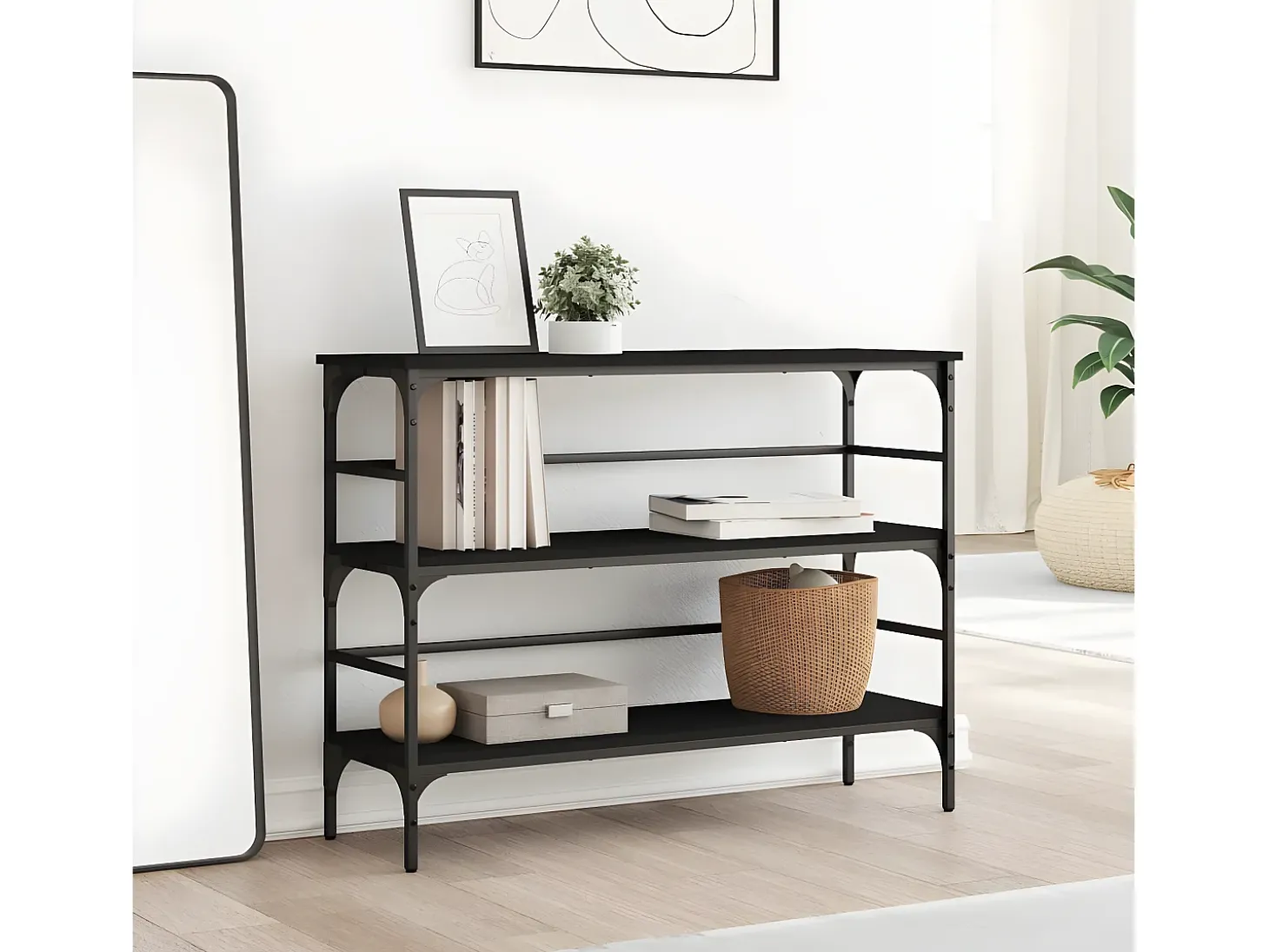 Mesa consola 100x32x75 cm derivados de madeira preto PT644018