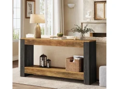 Mesa Console de 160 cm de Comprimento para Entrada, Mesa de Entrada em Madeira Rústica para Sala