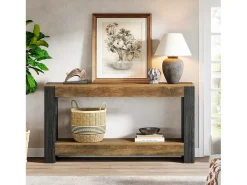 Mesa Console de 160 cm de Comprimento para Entrada, Mesa de Entrada em Madeira Rústica para Sala