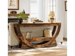 Mesa Console de 160 cm, Mesa de entrada industrial com dois corrediços e prateleiras de armazenamento