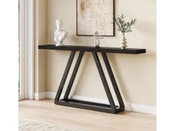 Mesa Console Estreita de 160 cm, Mesa para Sofá Longa para Trás do Sofá para Entrada, Corredor, Sala de Estar, Preta