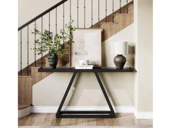 Mesa Console Estreita de 160 cm, Mesa para Sofá Longa para Trás do Sofá para Entrada, Corredor, Sala de Estar, Preta
