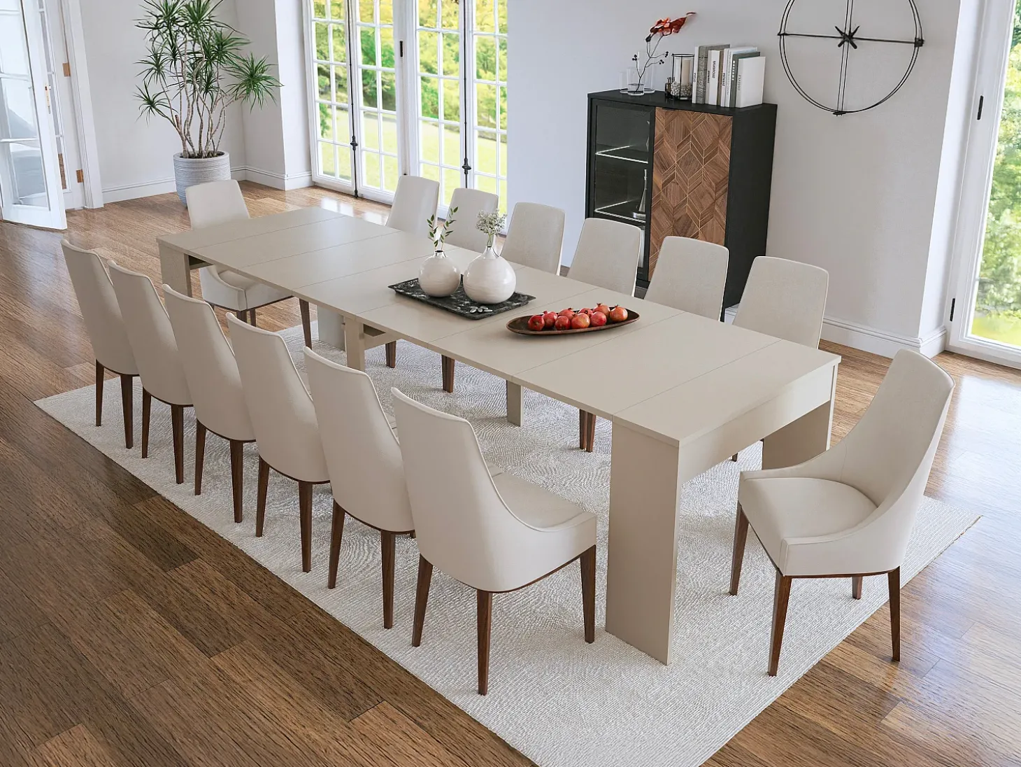 Mesa console extensível 12 lugares - 6 extensões - Bege - ONEGA