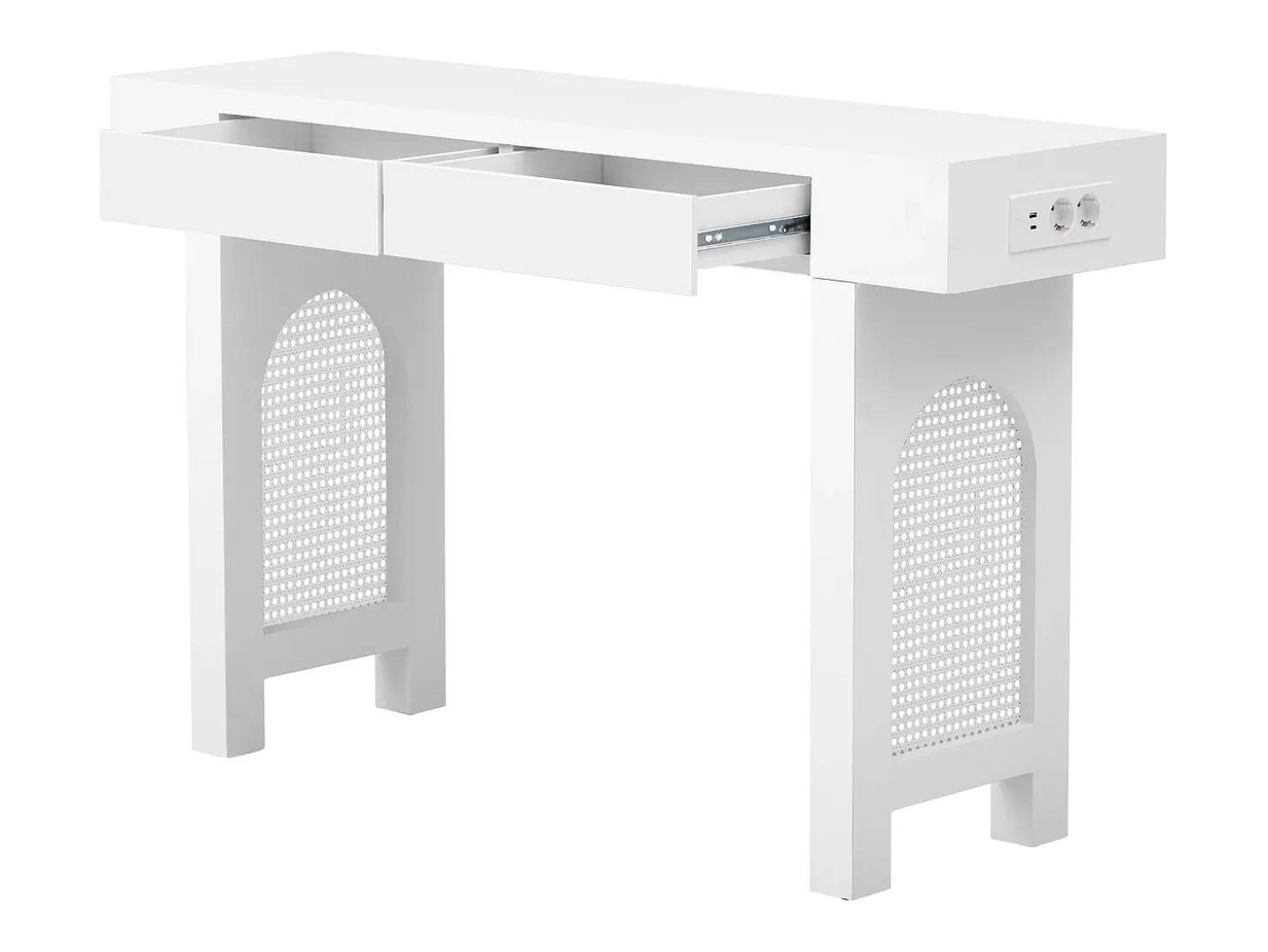 Mesa console 120x35,5x76,5cm - con 2 gavetas - con tomada de corrente - MDF - Branco