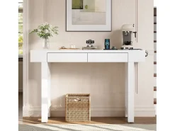 Mesa console 120x35,5x76,5cm - con 2 gavetas - con tomada de corrente - MDF - Branco
