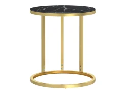 Mesa de apoio 45 cm dourada e vidro temperado preto mármore