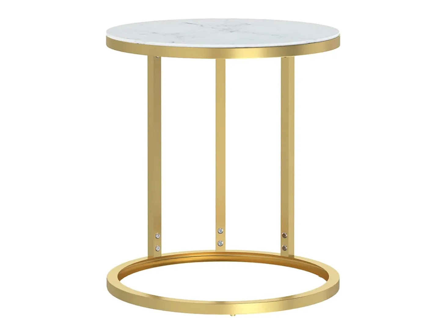 Mesa de apoio 45 cm dourada e vidro temperado branco mármore PT225078