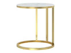 Mesa de apoio 45 cm dourada e vidro temperado branco mármore PT225078