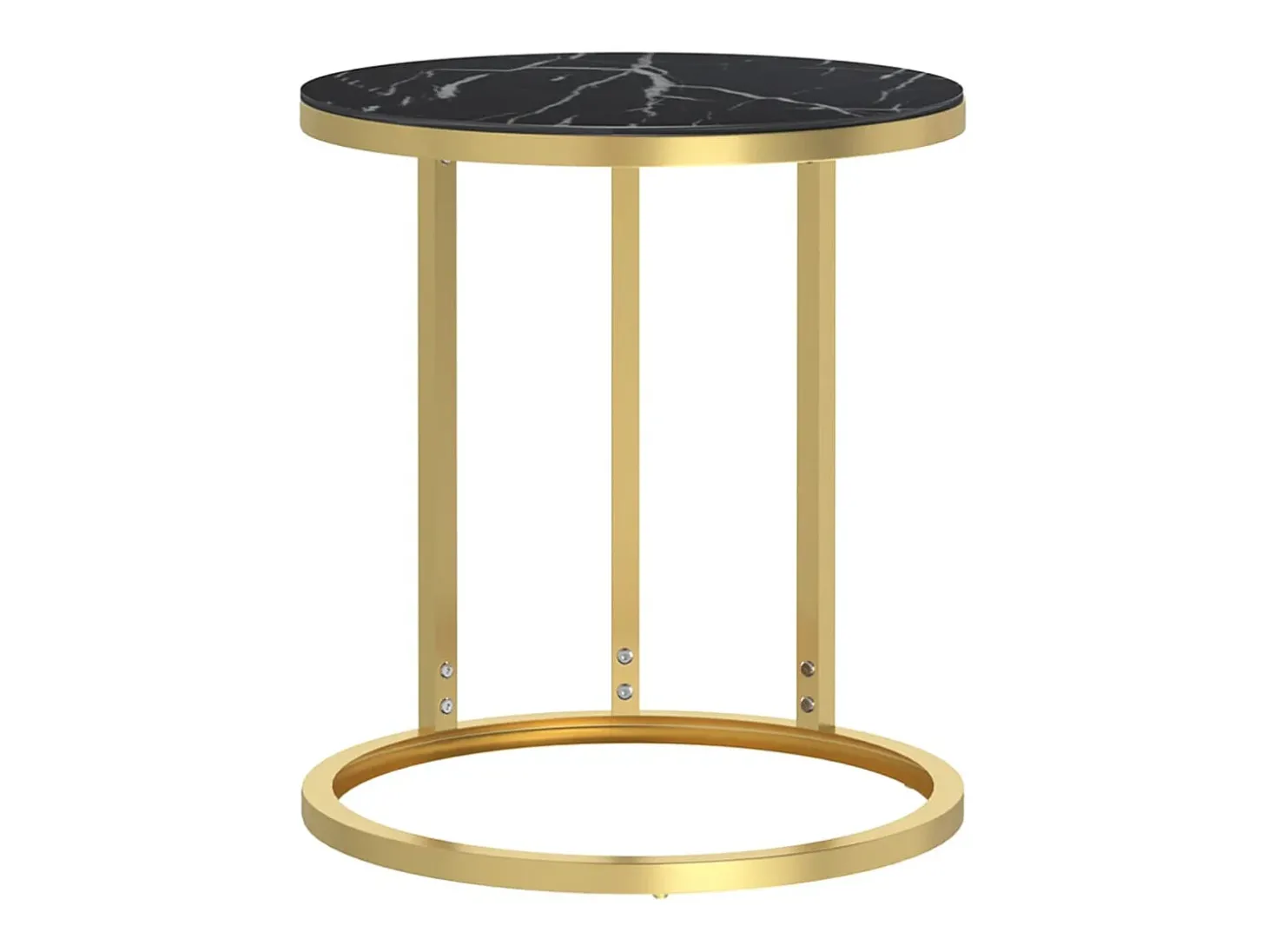 Mesa de apoio 45 cm dourada e vidro temperado preto mármore PT750076
