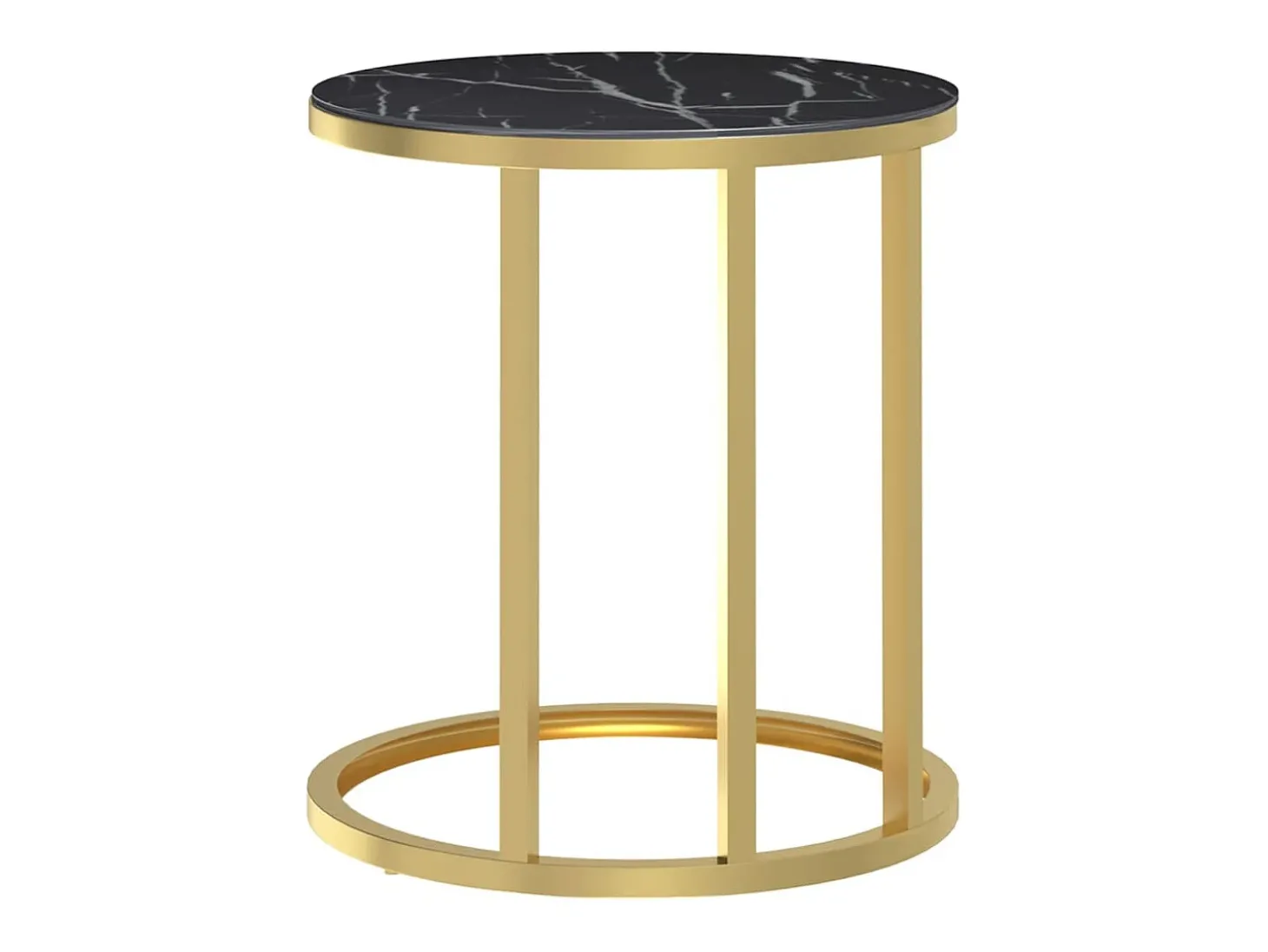 Mesa de apoio 45 cm dourada e vidro temperado preto mármore PT750076