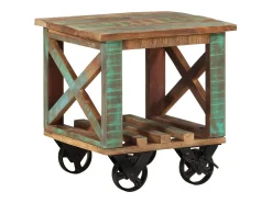 Mesa de apoio c/ rodas 40x40x42 cm madeira recuperada maciça