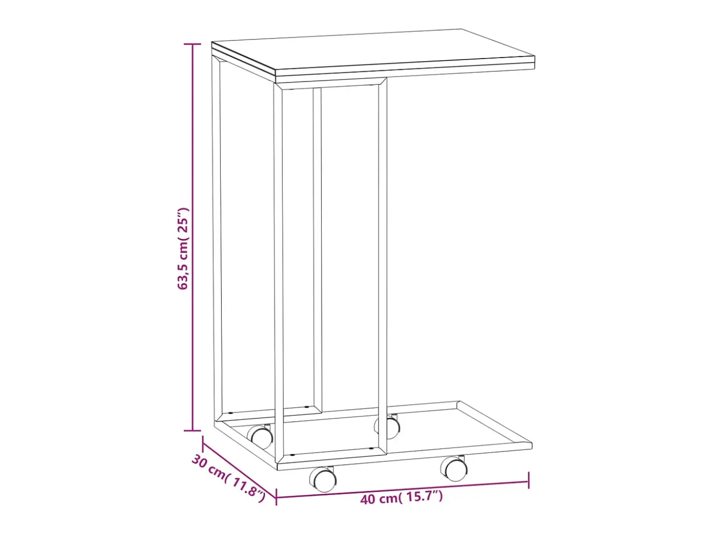 Mesa de apoio c/ rodas 40x30x63,5cm derivados de madeira preta