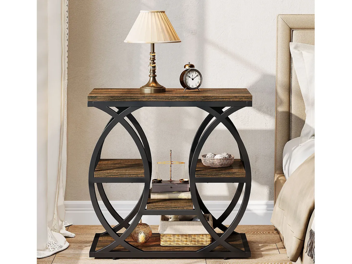 Mesa de apoio com 4 andares, mesa de cabeceira estreita de 60 cm com armazenamento para sala, quarto de dormir, entrada