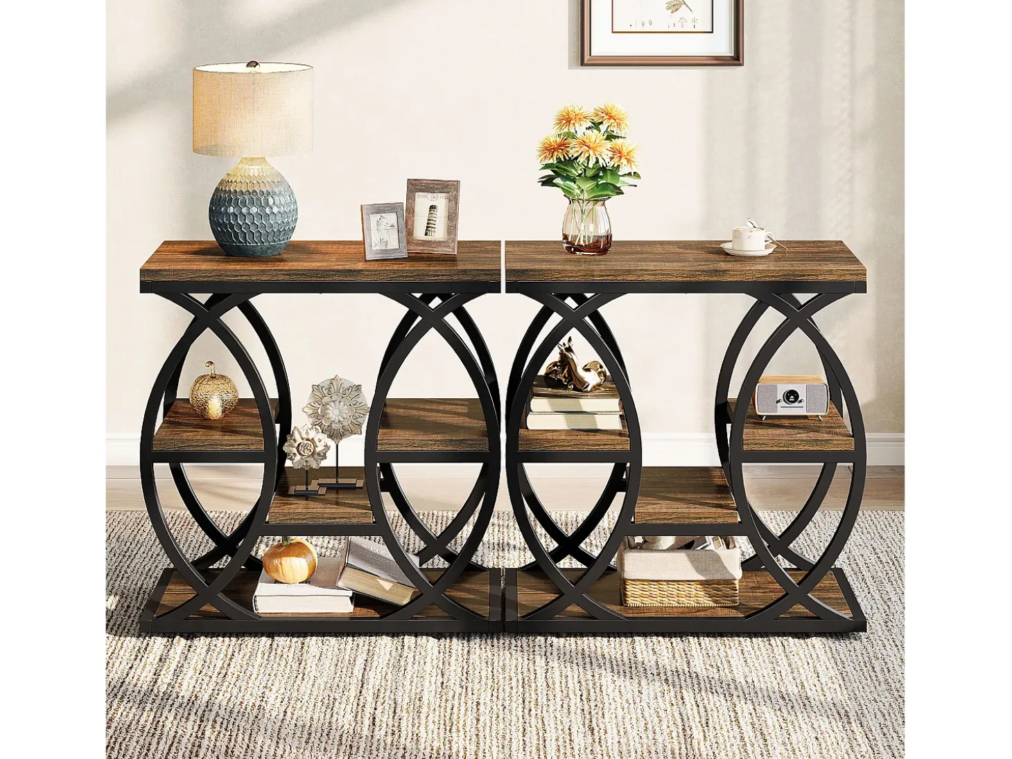 Mesa de apoio com 4 andares, mesa de cabeceira estreita de 60 cm com armazenamento para sala, quarto de dormir, entrada
