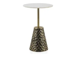 Mesa de apoio com base em metal dourado antigo e tampo em mármore branco