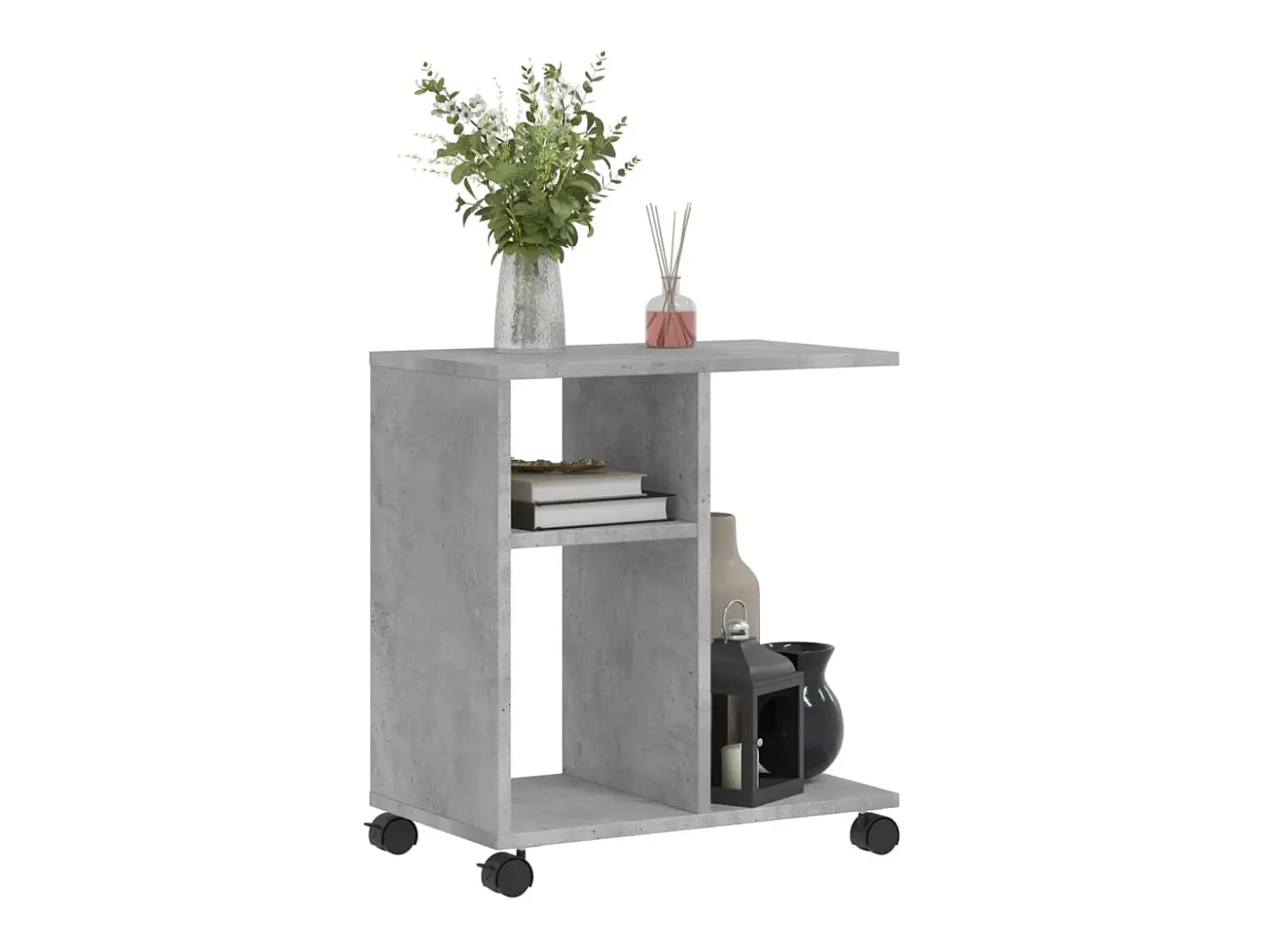 Mesa de apoio com rodas derivados de madeira cinzento cimento PT649958