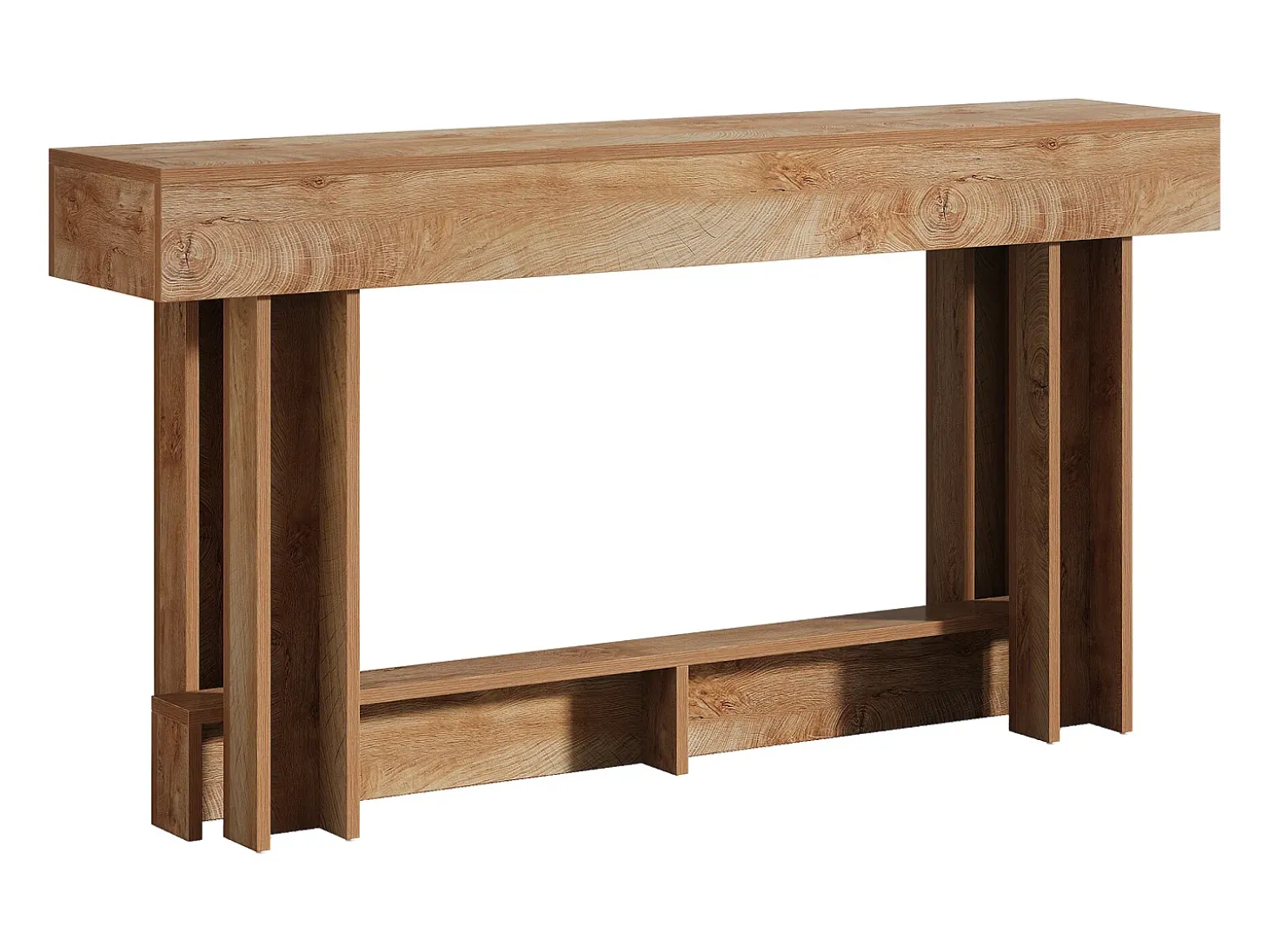 Mesa de apoio de 160 cm, Mesa de entrada de dois andares, mesa auxiliar retangular de madeira para trás do sofá
