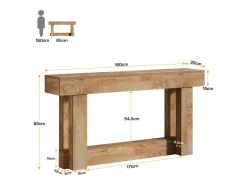 Mesa de apoio de 160 cm, Mesa de entrada de dois andares, mesa auxiliar retangular de madeira para trás do sofá