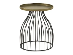 Mesa de apoio em metal preto e tampo dourado