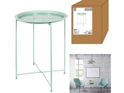 Mesa de apoio redonda dobrável em metal verde água 47x60 cm, anti-UV e anti-ferrugem, para uso interno e externo