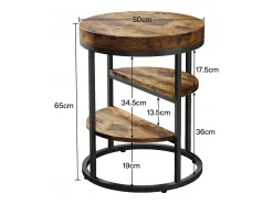 Mesa de apoio redonda, pequena mesa de apoio com 3 prateleiras de armazenamento, mesa de apoio industrial, mesa de cabeceira para o salão